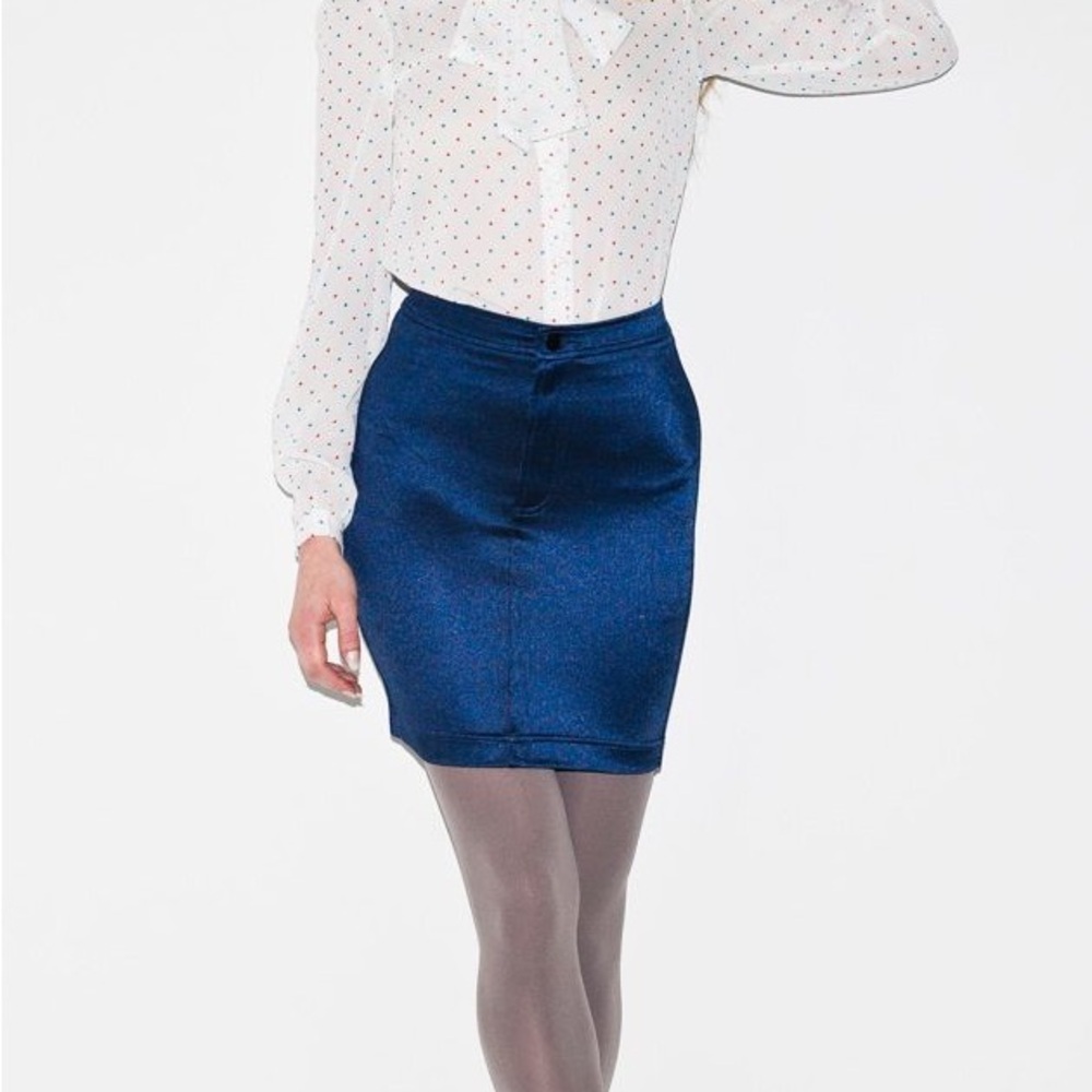 American Apparel Shimmering Navy Blue Disco Midi Skirt